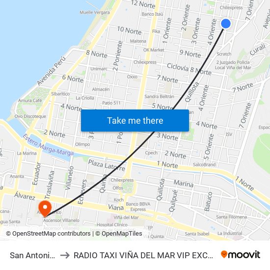 San Antonio, 1079 to RADIO TAXI VIÑA DEL MAR VIP EXCLUSIVE EJECUTIVO map
