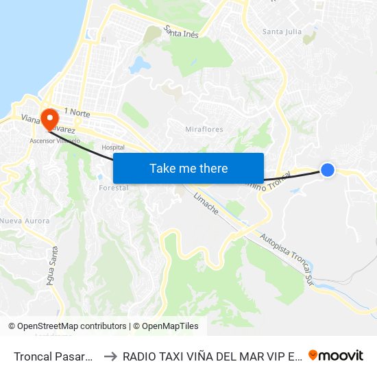 Troncal Pasarela 4 / Norte to RADIO TAXI VIÑA DEL MAR VIP EXCLUSIVE EJECUTIVO map