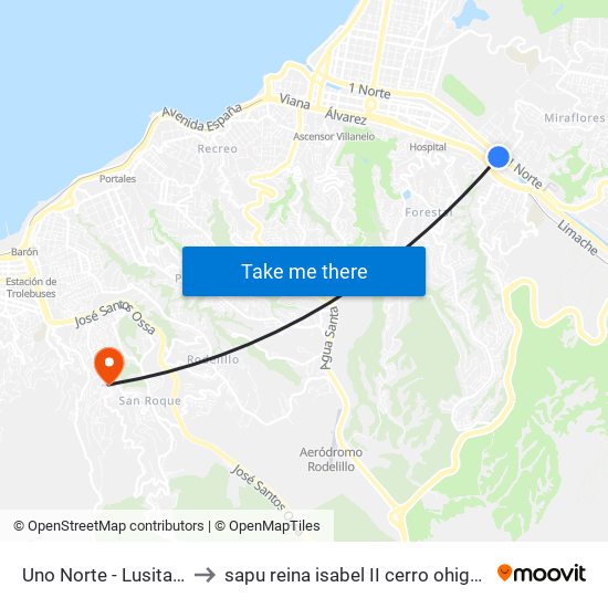 Uno Norte - Lusitania to sapu reina isabel II cerro ohiggins map