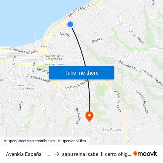 Avenida España, 1139 to sapu reina isabel II cerro ohiggins map