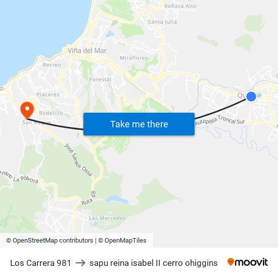 Los Carrera 981 to sapu reina isabel II cerro ohiggins map