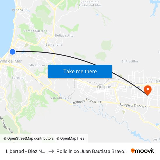 Libertad - Diez Norte to Policlinico Juan Bautista Bravo Vega map