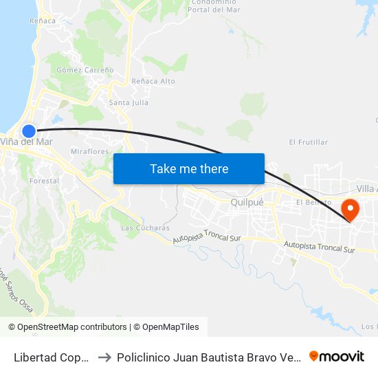 Libertad Copec to Policlinico Juan Bautista Bravo Vega map
