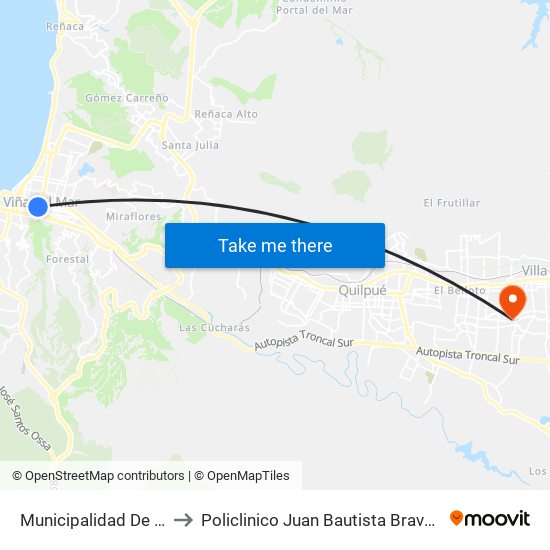 Municipalidad De Viña to Policlinico Juan Bautista Bravo Vega map
