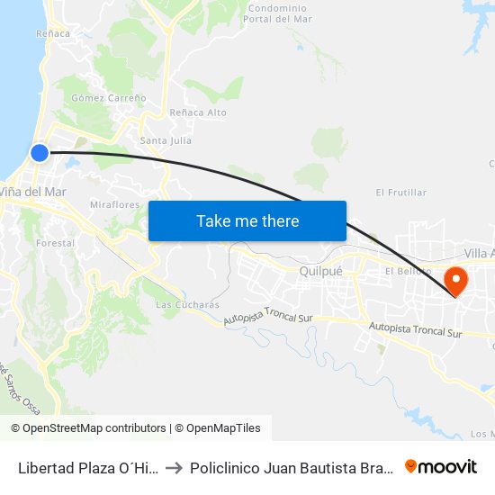 Libertad Plaza O´Higgins to Policlinico Juan Bautista Bravo Vega map
