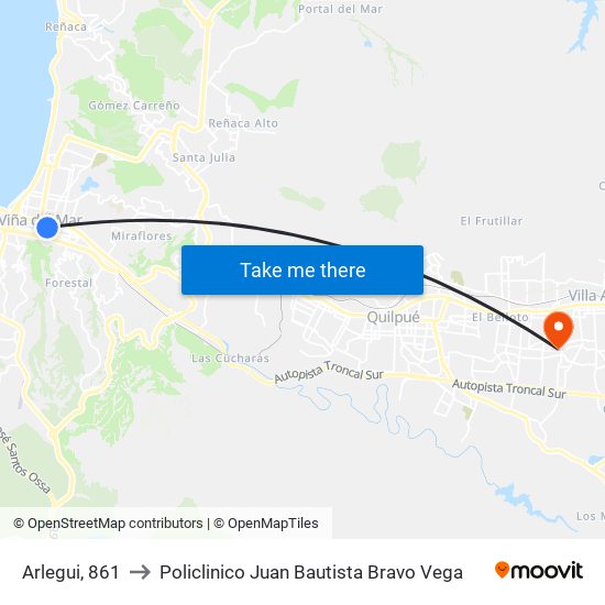 Arlegui, 861 to Policlinico Juan Bautista Bravo Vega map