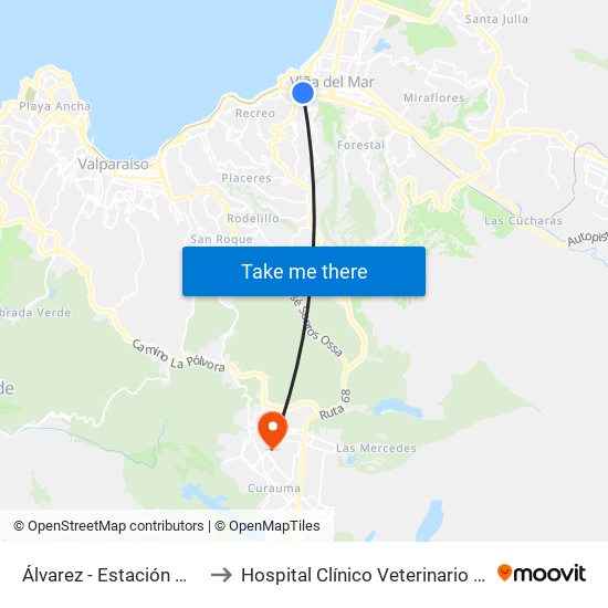 Álvarez - Estación Miramar to Hospital Clínico Veterinario Curauma map