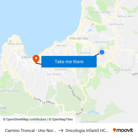 Camino Troncal - Uno Norte to Oncologia Infantil HCVB map