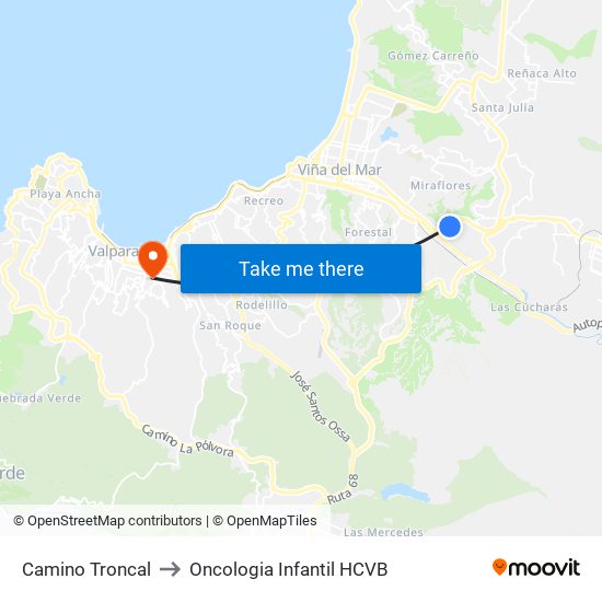 Camino Troncal to Oncologia Infantil HCVB map