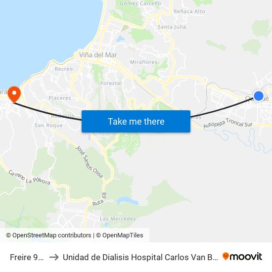 Freire 906 to Unidad de Dialisis Hospital Carlos Van Buren map