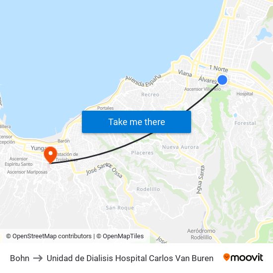 Bohn to Unidad de Dialisis Hospital Carlos Van Buren map