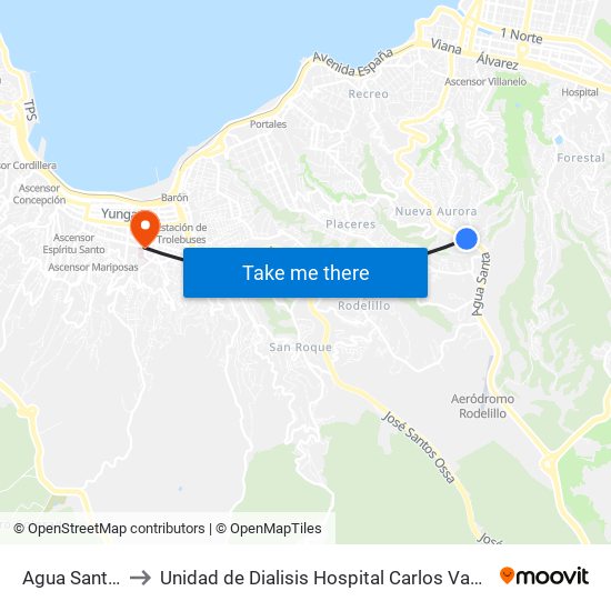 Agua Santa 1 to Unidad de Dialisis Hospital Carlos Van Buren map