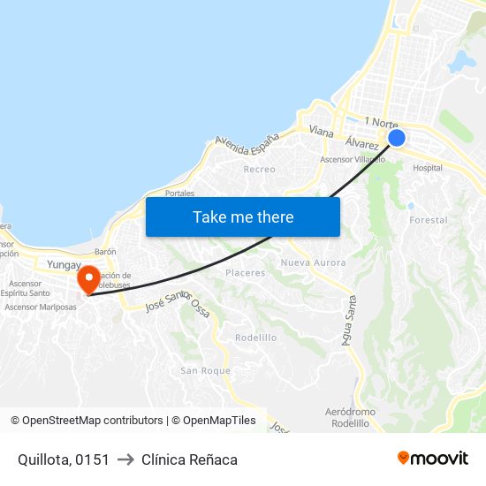 Quillota, 0151 to Clínica Reñaca map