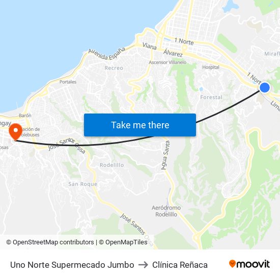 Uno Norte Supermecado Jumbo to Clínica Reñaca map