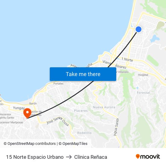 15 Norte Espacio Urbano to Clínica Reñaca map