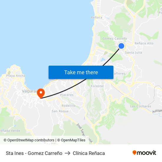 Sta Ines - Gomez Carreño to Clínica Reñaca map