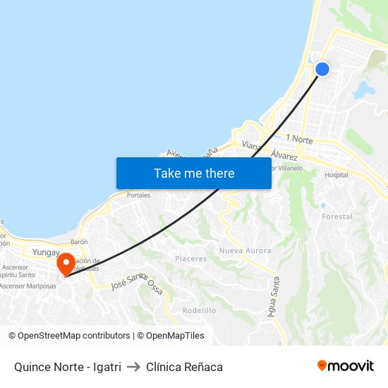 Quince Norte - Igatri to Clínica Reñaca map