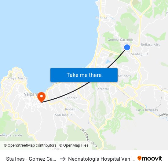 Sta Ines - Gomez Carreño to Neonatología Hospital Van Buren map