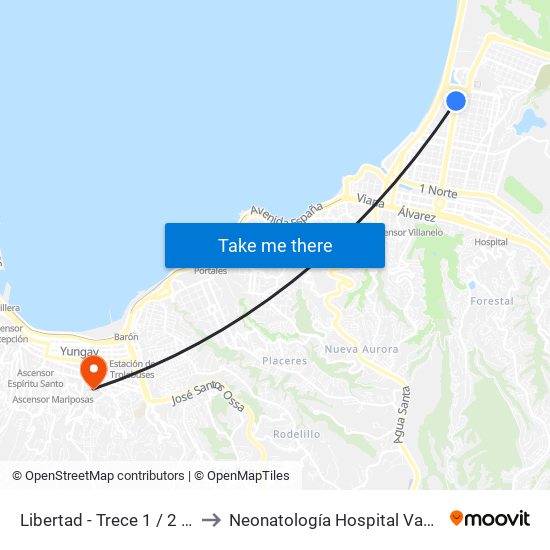 Libertad - Trece 1 / 2 Norte to Neonatología Hospital Van Buren map
