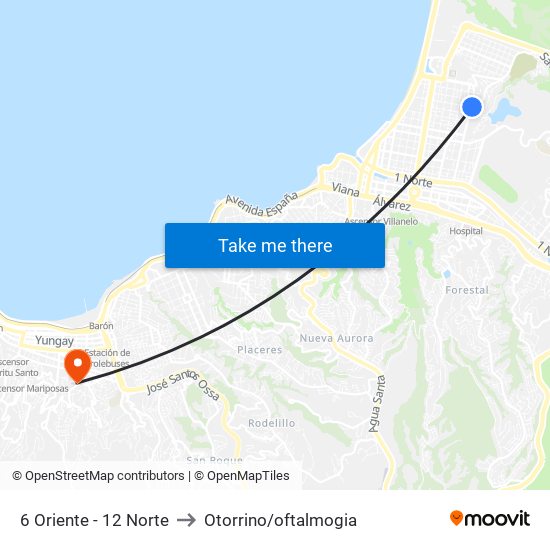 6 Oriente - 12 Norte to Otorrino/oftalmogia map