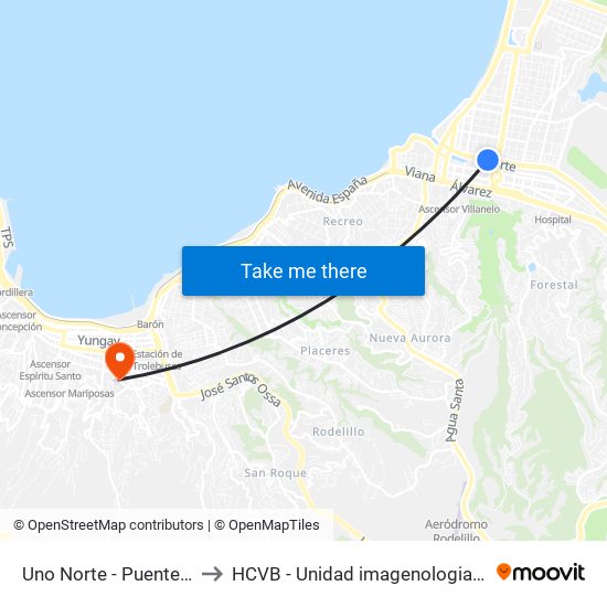 Uno Norte - Puente Quinta to HCVB - Unidad imagenologia Compleja map