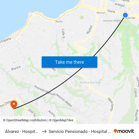 Álvarez - Hospital Clinico Ist to Servicio Pensionado - Hospital Dr. Eduardo Pereira map