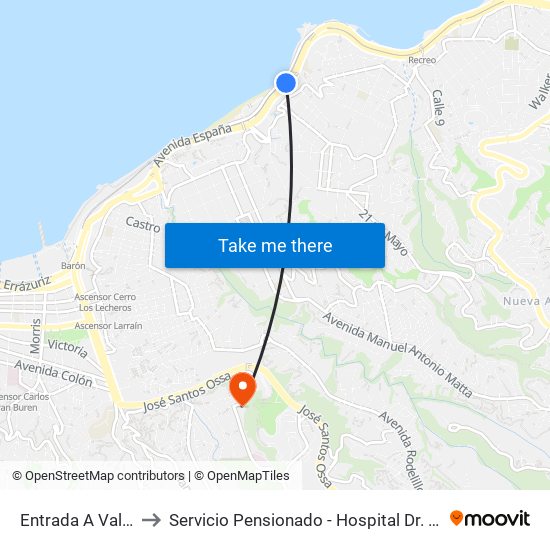 Entrada A Valparaiso to Servicio Pensionado - Hospital Dr. Eduardo Pereira map