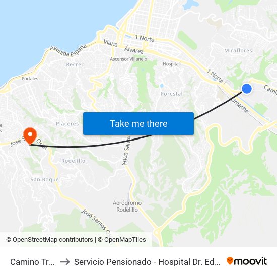 Camino Troncal to Servicio Pensionado - Hospital Dr. Eduardo Pereira map