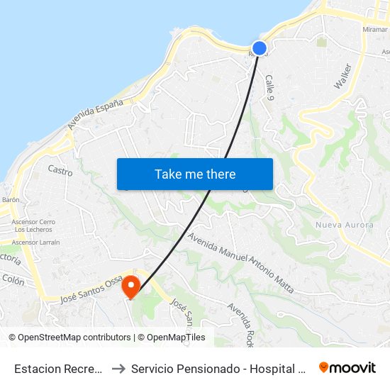 Estacion Recreo / Oriente to Servicio Pensionado - Hospital Dr. Eduardo Pereira map