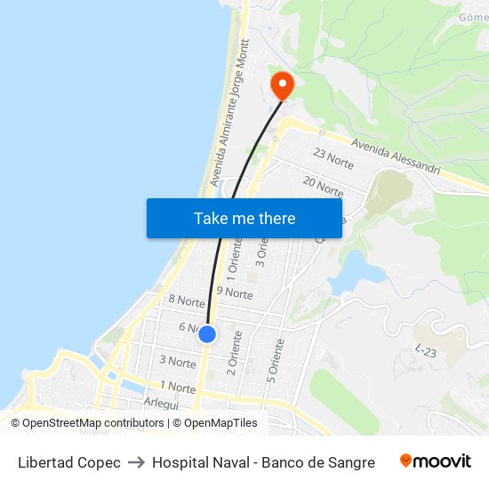 Libertad Copec to Hospital Naval - Banco de Sangre map