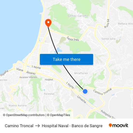 Camino Troncal to Hospital Naval - Banco de Sangre map