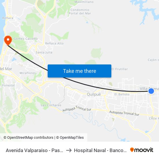 Avenida Valparaíso - Paseo La Torre to Hospital Naval - Banco de Sangre map