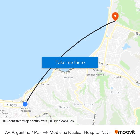 Av. Argentina / Pje Quillota to Medicina Nuclear Hospital Naval Almirante Nef map