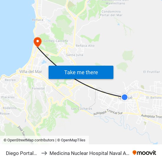 Diego Portales 754 to Medicina Nuclear Hospital Naval Almirante Nef map