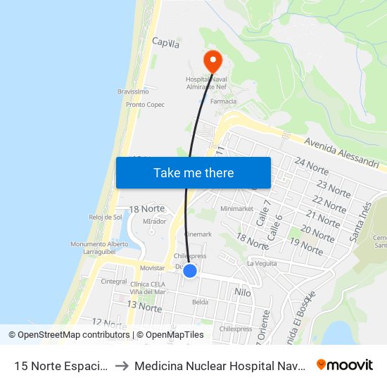 15 Norte Espacio Urbano to Medicina Nuclear Hospital Naval Almirante Nef map