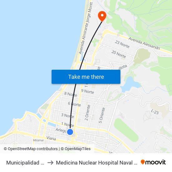 Municipalidad De Viña to Medicina Nuclear Hospital Naval Almirante Nef map