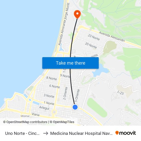 Uno Norte - Cinco 1 / 2 Ote to Medicina Nuclear Hospital Naval Almirante Nef map