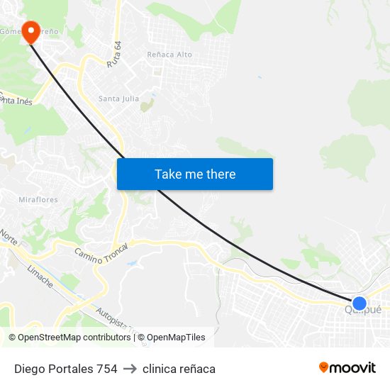 Diego Portales 754 to clinica reñaca map