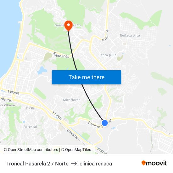 Troncal Pasarela 2 / Norte to clinica reñaca map