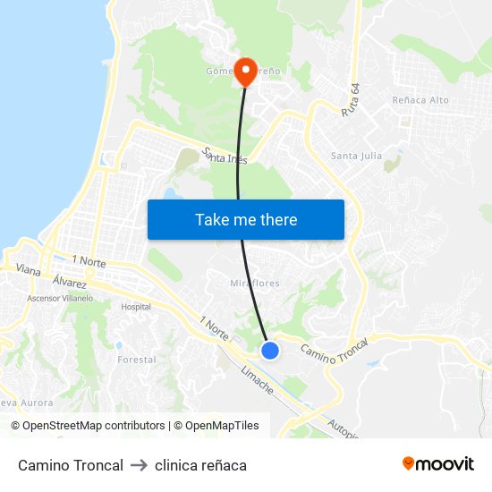 Camino Troncal to clinica reñaca map