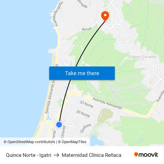 Quince Norte - Igatri to Maternidad Clínica Reñaca map