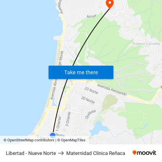 Libertad - Nueve Norte to Maternidad Clínica Reñaca map