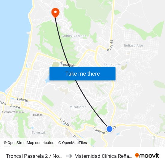 Troncal Pasarela 2 / Norte to Maternidad Clínica Reñaca map