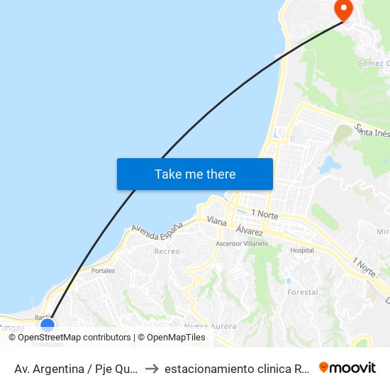Av. Argentina / Pje Quillota to estacionamiento clinica Reñaca map
