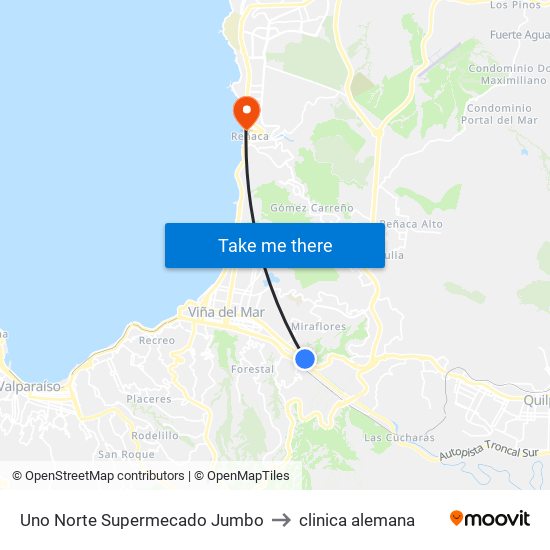 Uno Norte Supermecado Jumbo to clinica alemana map