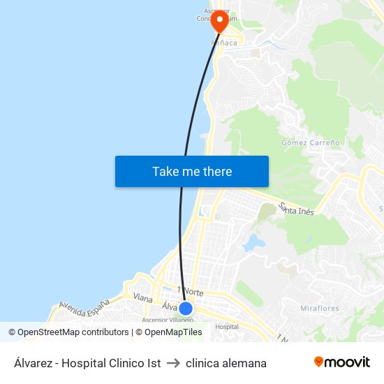 Álvarez - Hospital Clinico Ist to clinica alemana map