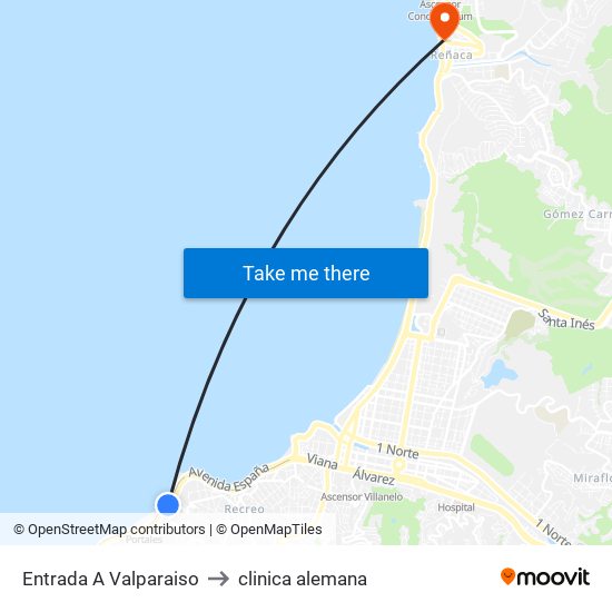 Entrada A Valparaiso to clinica alemana map