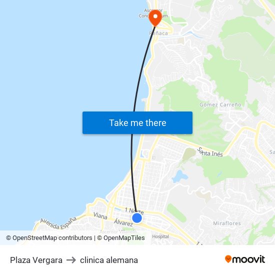 Plaza Vergara to clinica alemana map