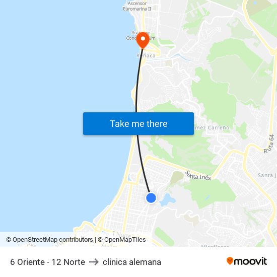 6 Oriente - 12 Norte to clinica alemana map