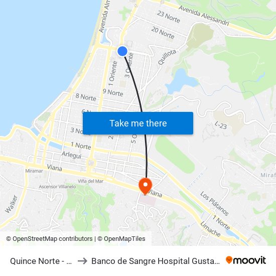 Quince Norte - Igatri to Banco de Sangre Hospital Gustavo Fricke map